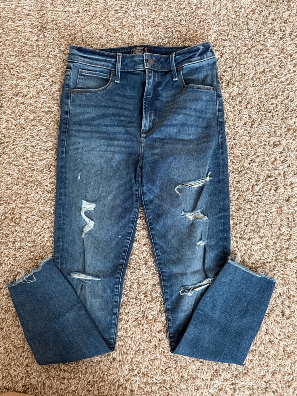 Abercrombie & Fitch Distressed Mid/Dark Blue High-Rise Jeans